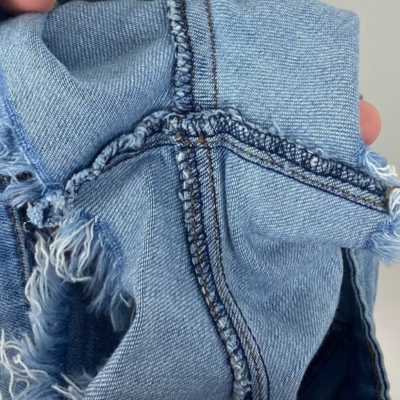 Tractr Blue Destructed Denim Shorts Gold Sequin Pockets Size 25 Bohemian Boho - Picture 11 of 11